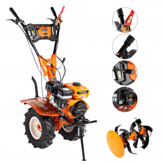 Motocultor pe benzina 8.5 CP 212cc, transmisie pinioane, carcasa fonta, 3 viteze, pornire manuala, cu roti Detoolz
